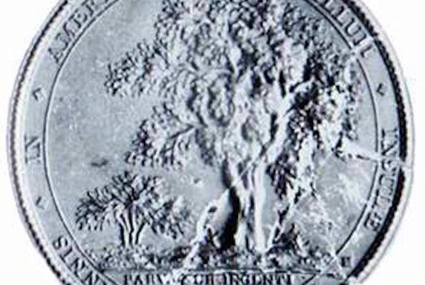 A wax impression of the original Great Seal of the Island of St. John, dating from 1769.  Made of silver it was pilfered by American privateers who ransacked Charlottetown in November 1775 and it has not been seen since – undoubtedly it was melted down shortly after. The seal displays the symbol created to represent the Island, three oak saplings in the shade of an oak tree representing Great Britain, with the motto ‘Parva sub ingenti’ – ‘the small under the great.’

(Submitted)