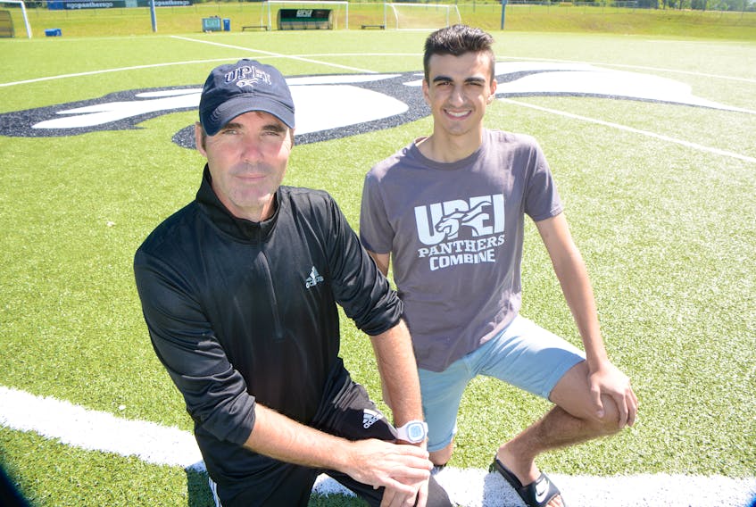 Head coach Lewis Page, left, is pleased to have Simon Bitar join the UPEI Panthers this soccer season. He is one of the five new players recruited this off-season by the Panthers.