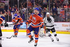 Charlottetown’s Josh Currie celebrates a goal with the American Hockey League’s Bakersfield Condors in this file photo. Currie signed a two-year deal with the NHL’s Edmonton Oilers on Wednesday. Photo special to The Guardian by the Bakersfield Condors