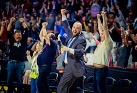 Moncton Magic head coach Joe Salerno celebrates during Game 7 of the National Basketball League of Canada’s Eastern Conference Final. Mathieu Chiasson/Special to The Guardian