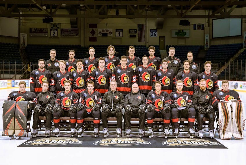 The Charlottetown Islanders will be sporting a new look tonight as they honour the Prince Edward Island Senators AHL team by wearing special jerseys. The Islanders host the Cape Breton Screaming Eagles at 7:30 p.m. at Eastlink Centre. The Senators jerseys will be made available to the public following the game, with all of the proceeds being put towards the Charlottetown Islanders scholarship fund. A special edition Pavol Demitra Senators jersey will also be made available via auction in honour of his legacy. Team members, front row, from left, are Matthew Welsh, assistant coach Brad MacKenzie, Daniel Hardie, Brett Budgell, head coach Jim Hulton, associate coach Guy Girouard, Brendon Clavelle, Hunter Drew, goaltenders’ coach Paul Drew and Isaak Pelletier. Second row, Jordan Maher, William Sirman, Noah Laaouan, Liam Peyton, Xavier Bernard, Alexander Dersch, Colin Van Den Hurk, Kevin Gursoy and Thomas Casey. Third row, athletic therapist Kevin Elliott, Zachary Beauregard, Xavier Fortin, Drew Johnston, Cole Edwards, Lukas Cormier, assistant trainer Tyler Jay and trainer Andrew (Spider) MacNeill. Missing is Nikita Alexandrov.