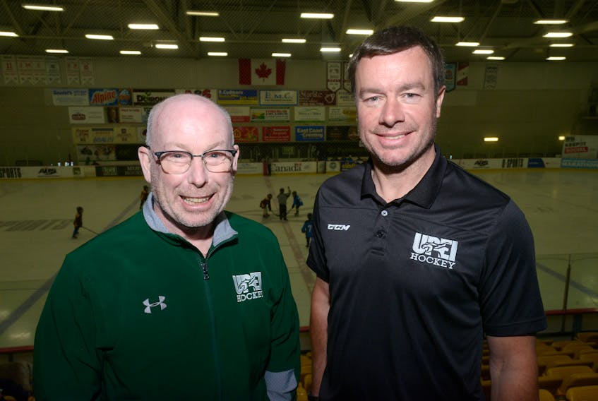 Bruce Donaldson, left, and Forbes MacPherson coach the UPEI Panthers’ hockey teams.