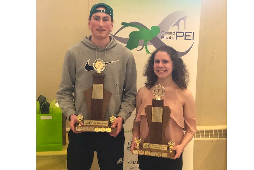Peter McQuaid and Jenna Larter were recently named the province’s top male and female speed skaters for 2017-18 at Speed Skate P.E.I.’s annual awards banquet.