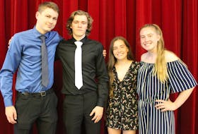 Charlottetown Rural High School recently handed out its year-end athletic awards. From left are Thomas Hogan (Shaul Gyori award and co- male athlete of the year), Logan MacCallum (co-male athlete of the year), Mia Fradsham (female athlete of the year) and Julia Freeburn (Frank J. Costello award)