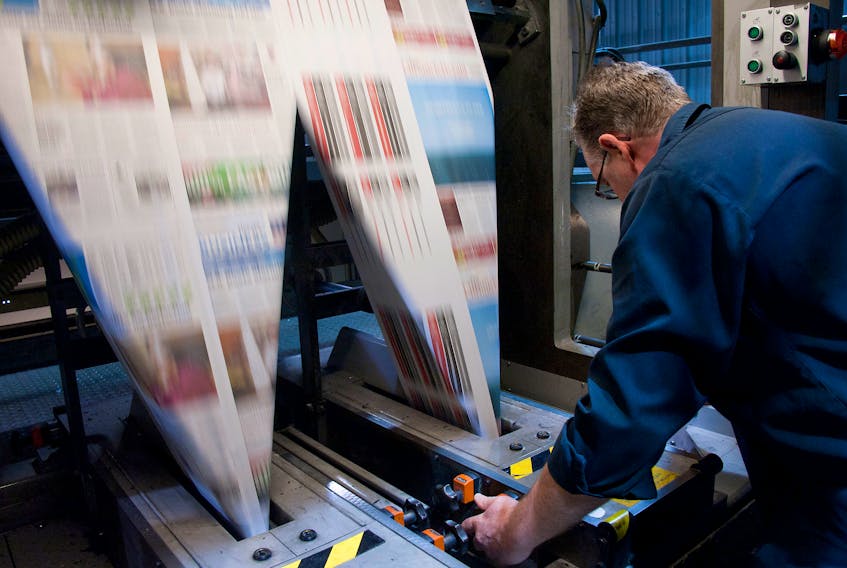 A test run of The Chronicle Herald's re-design is printed at the Bluewater printing press, in Halifax, March 4, 2013.
