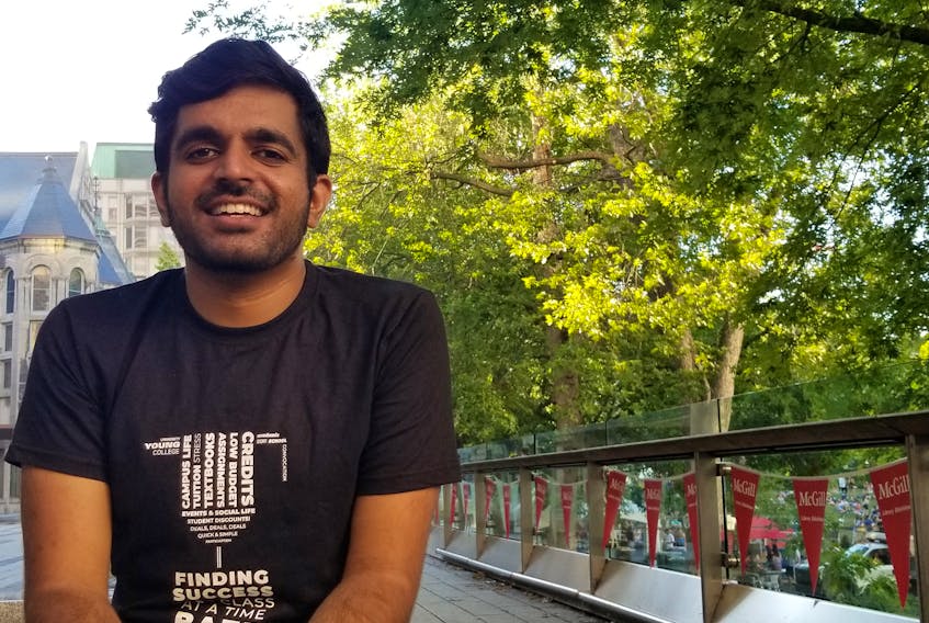 Vimal Ramaka stands outside McGill University, where his app Bazr will be available for students this fall. Ramaka launched the app at UPEI last year and, thanks to its popularity, will now be available to students of 15 different universities.