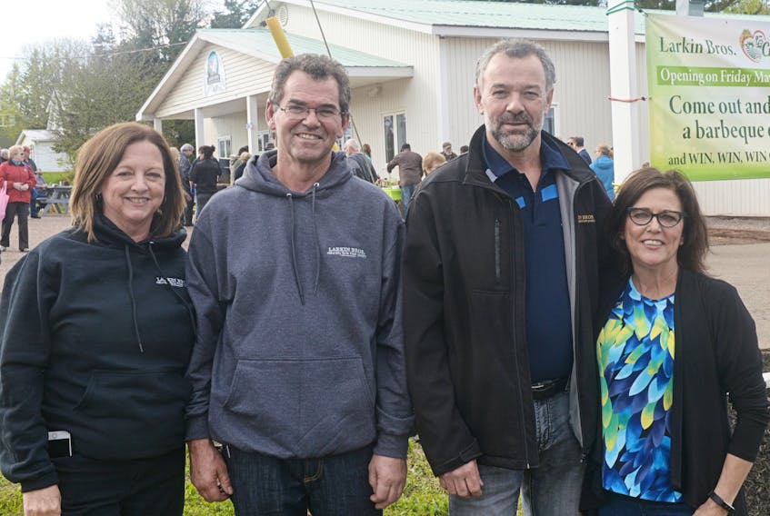 Larkin family members, from left, Rosemary, Harvey, Paul and Linda celebrate the grand opening of a retail storefront at their Crapaud processing plant last week. The company, which grows turkeys at a family farm in New Glasgow, took on ownership of the plant in March.