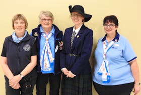 P.E.I. Girl Guide representatives meet organization founder Lady Baden Powell (Josie Courtney), second right, during the recent Thinking Day Rally at the Charlottetown Mall. From left are Carolyn Cockram, P.E.I. membership advisor, Lorna Bulpitt, Trefoil member, Josie Courtney and Shelley MacDonald, P.E.I. Area Commissioner.