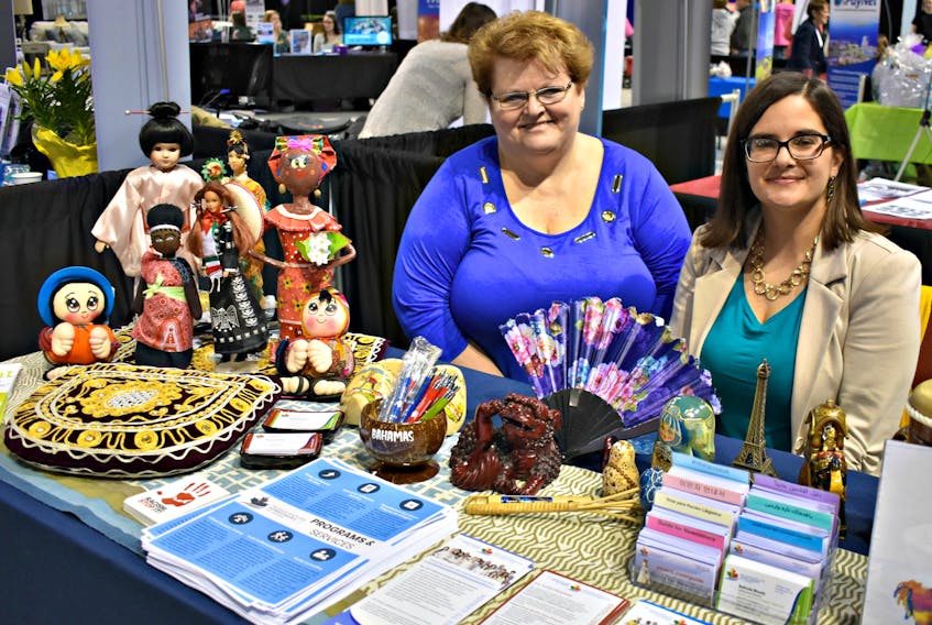 Belinda Woods, left, and Melanie Bailey represented the P.E.I. Association for Newcomers to Canada at Choose Summerside at the Credit Union Place earlier this month.