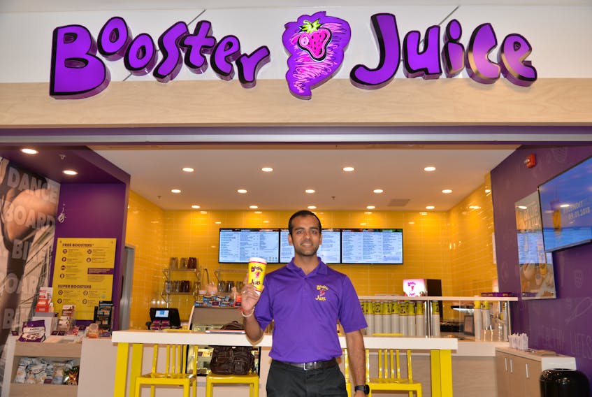 Booster Juice franchise on Aug. 11 in the Charlottetown Mall. Monpara, the franchise’s owner, is also the former manager of Dollarama in the mall. “Just a walk down the hall,” he said. The store has four employees, but Monpara said he’s looking for two more people to join the team. Since opening, he said business has been good, especially since a lot of Canadians already know the brand. The Charlottetown store is the first one on P.E.I.