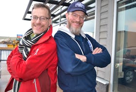 Dan Rowswell, left, and his brother, Mark, who is also known as Dashan, spend some quality time together during Mark’s visit to Charlottetown last weekend. The brothers enjoy separate performance careers.