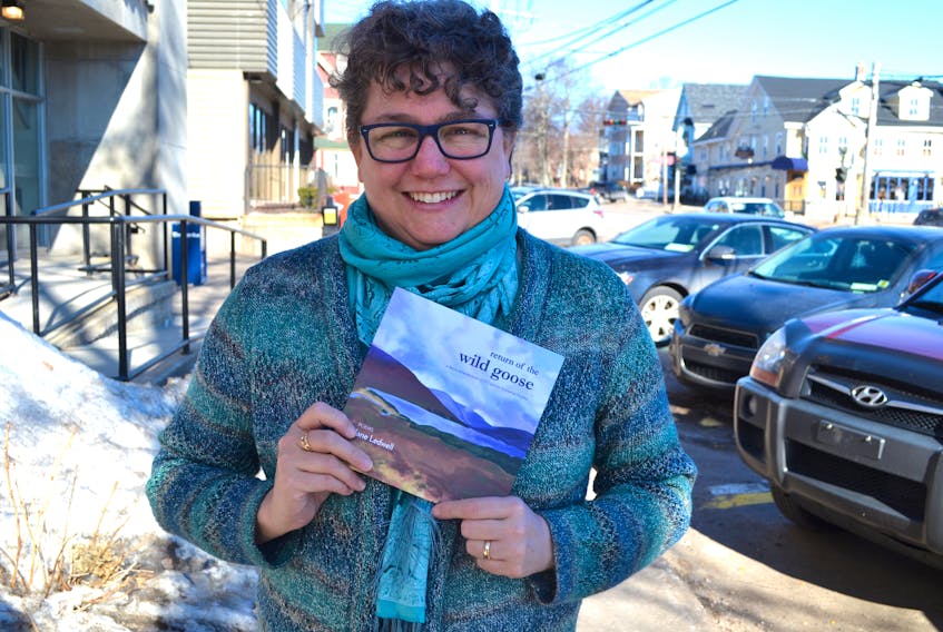 Author Jane Ledwell holds her new poetry book, “Return of the Wild Goose”. Inspired by the life of Katherine Hughes and published by Island Studies Press, the book will be launched on Thursday, April 4, 7 p.m., at Beaconsfield Carriage House in Charlottetown