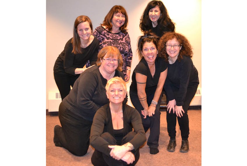 Loretta Coady MacAulay, top row centre, meets with members of Side Hustle, who are helping her raise money for Hospice P.E.I.’s “Dancing with the Stars”. With her in the back row are Sarah Brown, left, and Kirstin Lund. Joining in on the fun are, middle row, from left, Monica Rafuse, Caron Prins and Nancy McLure and seated, Patti Larsen. Missing from the photo is member Doris MacPhee.