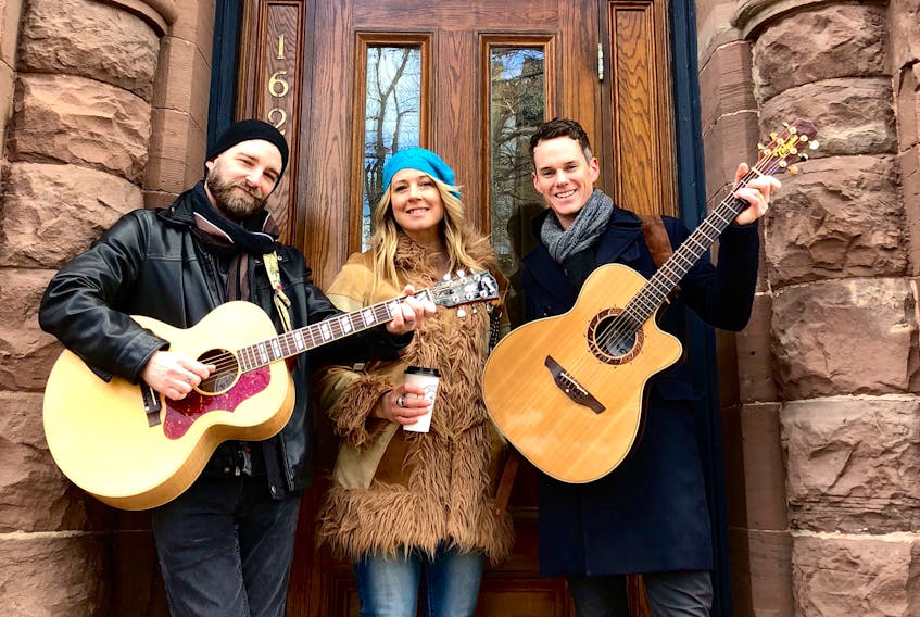 Although the Amanda Jackson Band didn’t win the 2018 CBC Searchlight competition band members were happy to make the Top 10. Shown from left I this file photo are Dale McKie, Amanda Jackson and Todd MacLean. Missing from photo are Reggie Ballagh and Jon Rehder. For information on the band or to watch the video, go to www.amandajacksonband.com.  Carla McKie/Submitted photo