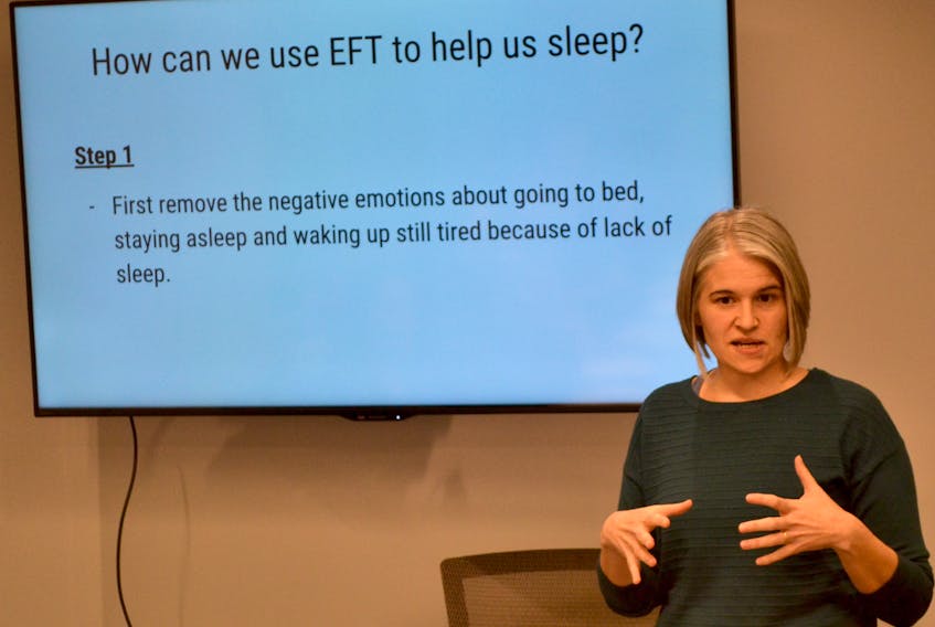 Practitioner coach Carol Richard hosts an informative session on Emotion Freedom Techniques, EFT at the Startup Zone in Charlottetown earlier this month. Richard spoke on how people could use EFT to improve the quality of their sleep.