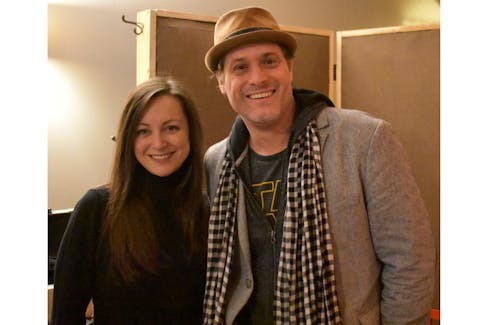 Award-winning singer-songwriter Tara MacLean is shown with Adam Brazier, Confederation Centre of the Arts artistic director, ahead of recording a song for her upcoming album at her home studio. They will perform a duet as part of Saturday’s Christmas Daddies show.