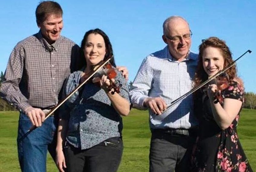 Fiddlers’ Sons frontman Eddy Quinn, left, Keelin Wedge, John Webster and Courtney Hogan will share the stage at the Emerald Ceilidh this evening.