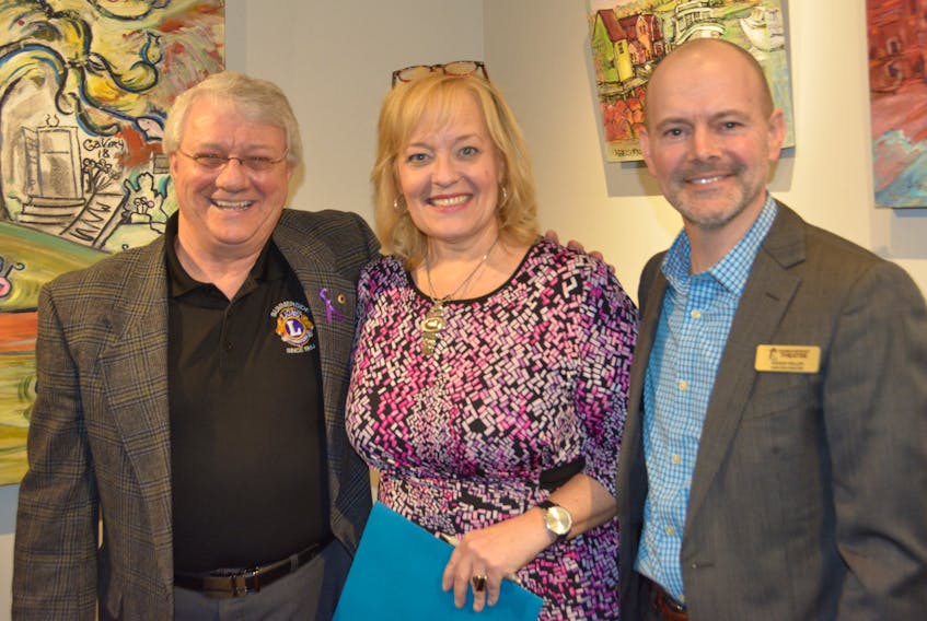 Don Reid, from left, Harbourfront Theatre board member and fundraising chairman, joined host Kerri Wynne MacLeod, and the theatre’s executive director, Kieran Keller, in launching Harbourfront Theatre’s 2018 season on April 4 in Summerside. Nakeesa Aghdasy/
