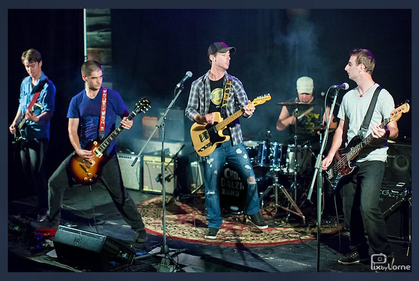 Cody Cudmore, left, Ian Murray, Darcy Cudmore, JD Geldert and Daniel Cudmore perform at the P.E.I. Brewery. The band’s song “Nowhere Fast” will be in the new NASCAR video game, titled NASCAR Heat 3. The game is set to be released on Sept. 7.