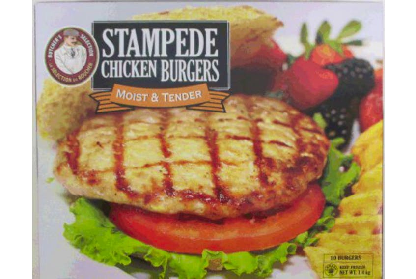 The Canadian Food Inspection Agency has issued a recall for Butcher's Selection brand Stampede Chicken Burgers. CFIA/