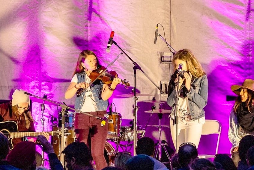 The lineup for Les Faux Pas includes, from left, Christina McLean, Alia Hack, Nathalie Arsenault and Julie Arsenault. The group will play at the monthly Ceilidh Concert at the Bonshaw Hall on Oct. 28.