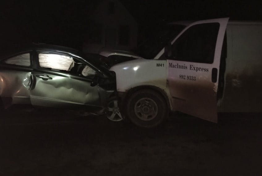 A MacInnis Express van collided with a Honda sedan Monday night on the Trans-Canada Highway near Eldon.