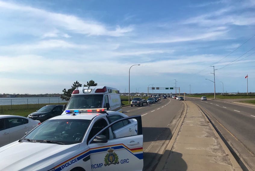 The P.E.I. RCMP tweeted this photo of traffic congestion on the Stratford side of the Hillsborough Bridge.