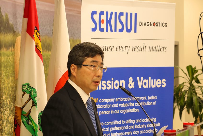 Japanese Ambassador Kimihiro Ishikane speaks at a media event announcing the expansion of the operations of Sekisui Diagnostics in Charlottetown on Friday.
