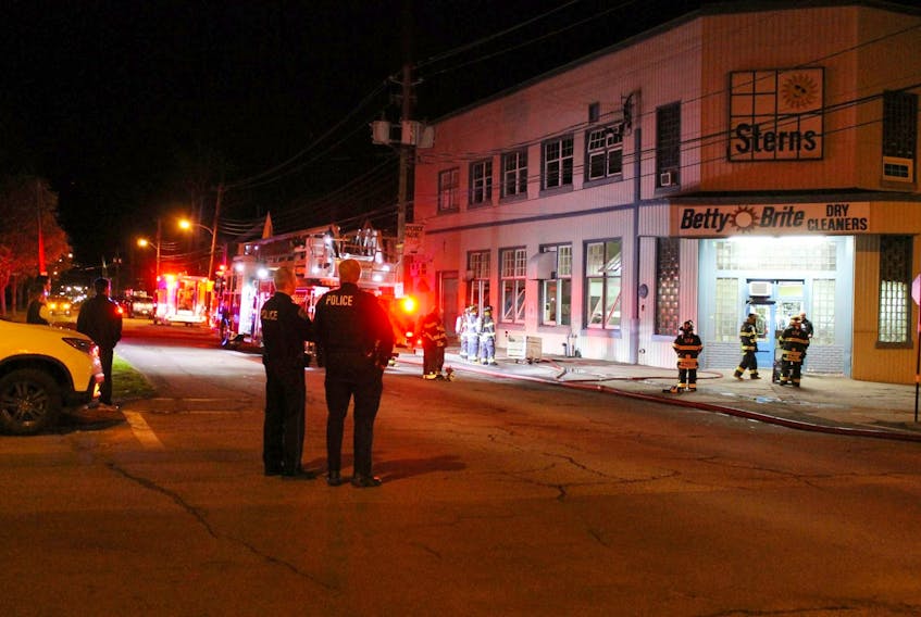 Charlottetown firefighters respond to a blaze at Sterns Laundry late Sunday evening. SUBMITTED PHOTO BY ETHAN PAQUET