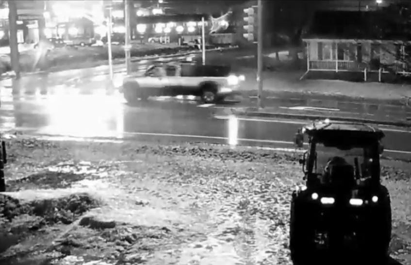 This screenshot of a video released by Charlottetown Police Services shows the pickup truck allegedly involved in the theft of a dump trailer from Good Equipment at 73 Capital Dr.