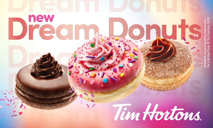 Dream Donuts cooked up at the Tim Hortons innovation café in Toronto — from the left, Chocolate Truffle, Strawberry Confetti and Dulce de Leche Crème — are now available across Canada for a limited time.
