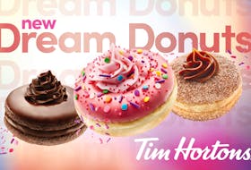 Dream Donuts cooked up at the Tim Hortons innovation café in Toronto — from the left, Chocolate Truffle, Strawberry Confetti and Dulce de Leche Crème — are now available across Canada for a limited time.