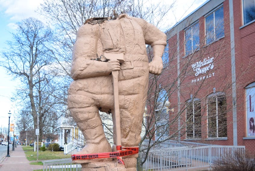 Time has taken its toll on the woodsman statue on Prince Street.