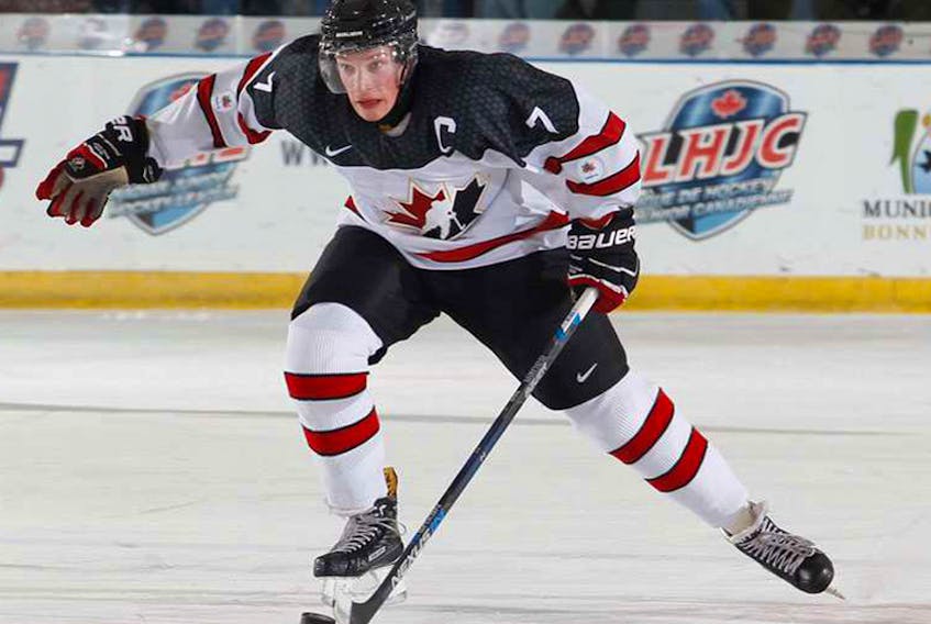 Cale Makar was named an all-star at the 2015 and 2016 World Junior A Challenge tournaments as a member of Canada West. Last June, Makar went to the Colorado Avalanche with the fourth-overall pick in the 2017 NHL Entry Draft. HOCKEY CANADA PHOTO