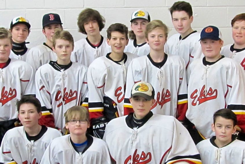 The Brookfield Elks bantam A hockey team, front row, from left, Bryan Spence, William O'Keefe, Michael Peters and Noah Bartlett. Second row, Cameron Fisher, Riley McColloch, Carter Graham, Seth Buckler and Colby Spencer. Third row, Jaden Storry-Terfry, Jake Lesley, Mitchell Whooten, Brody Shearer, Brady McIntyre and Colton Stokdijk. Missing Will Richards.