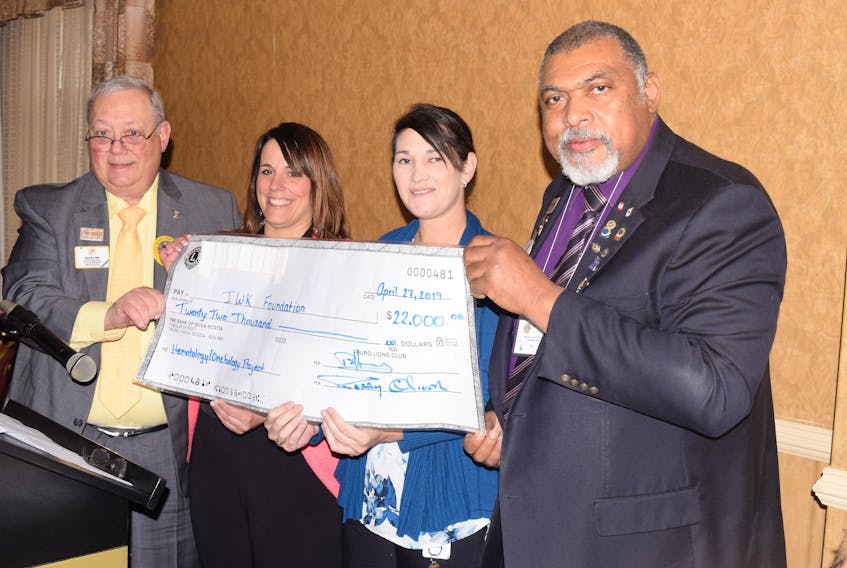 The Lions of Nova Scotia presented their check to IWK representatives from Halifax at a ceremony in Truro on April 27, after months of fundraising. From left: The Lion’s Melvin Bray, IWK director of children's health Stacy Burgess, her colleague Elizabeth Schurman and the Lion’s district governor Perry Oliver. FRAM DINSHAW/TRURO NEWS