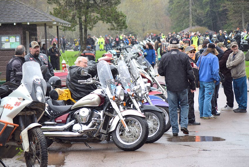 Despite a bit of rain, there was a good turnout in 2017 to the annual Blessing of the Bikes at Victoria Park.