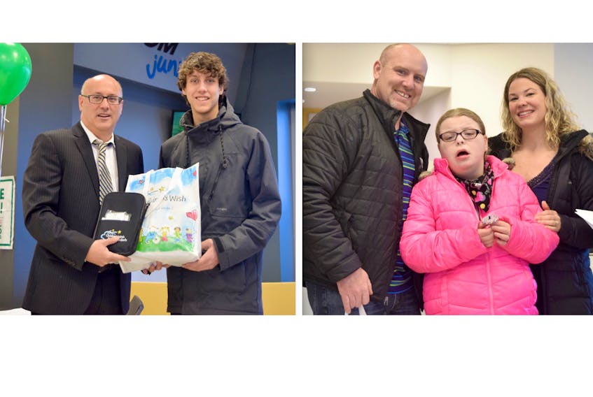 LEFT: Shane Oderkirk, right, never thought his wish – to visit Bungie Studios – would be granted. To his surprise though, Lloyd Berliner of the Children’s Wish Foundation presented Oderkirk with a six-day vacation to Washington state, home of Bungie Studios, during the foundation’s recent Krispy Kreme fundraiser at Truro Mazda. RIGHT: Katelyn Higgins, along with parents John and Melissa, were excited when Katelyn found out her wish to visit Disney World in Florida had been granted.