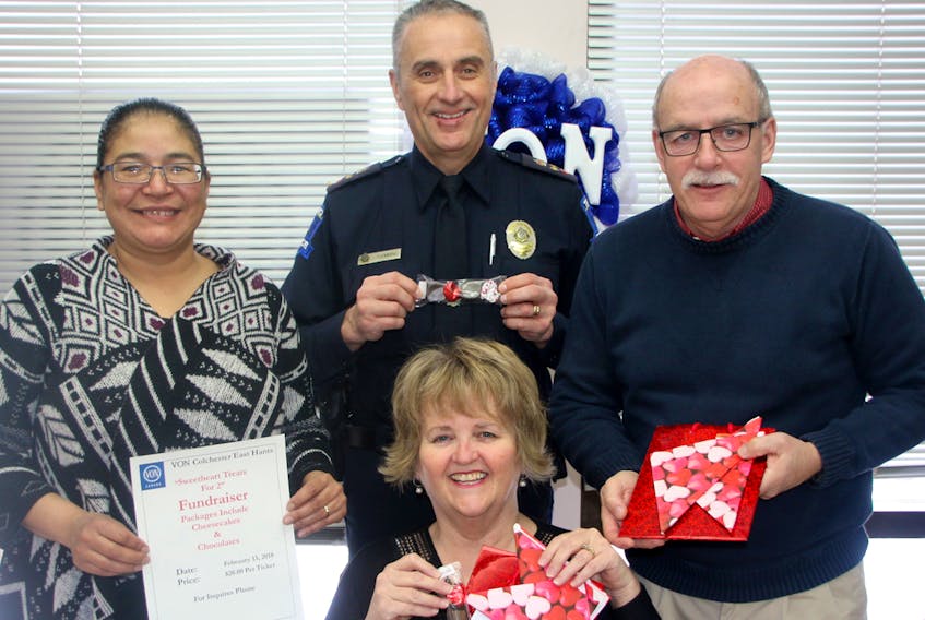 The Colchester-East Hants VON is taking orders for Sweetheart Treats again this year. Some of those involved in planning the fundraiser are, seated, Kathy Lively, chair of the board; back, from left, Virginia Peter Paul, director; Jim Flemming, director and Dave Cole, director.
