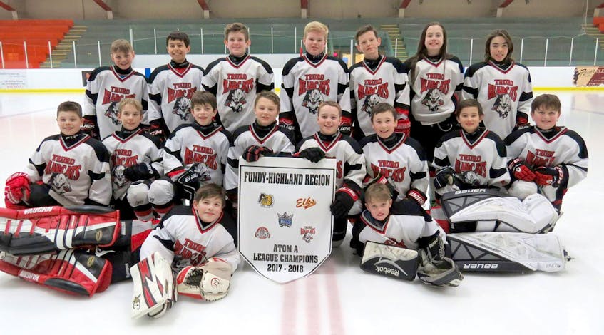 The Truro Inglis Jewellers Bearcats atom A team captured the Fundy Highland league crown after rolling through the league playoff tournament with a 5-0 record. Members of the team are, front row, from left, Camden Fraser and Matthew MacKenzie; second row, Austin Brown, Gavin Stevenson, Logan Decker, Tom Frizzell, Keenan Cream, Mason Sampson, Jaden Duncan, and Bailey Chase-Merner; third row, Ethan Wolfe, Ryan Vohra, Spencer Carlisle, Ben Poehl, Brodie Ellis, Erica Dennis and Malky Murphy.