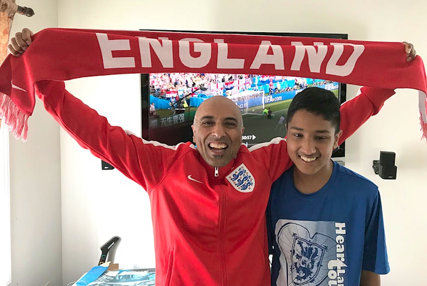Raj Makkar and his son Vijay were decked out in their finest England kit when they watched their team play against Croatia from their home in Bible Hill Wednesday. Alas, the result was not what they had hoped for.