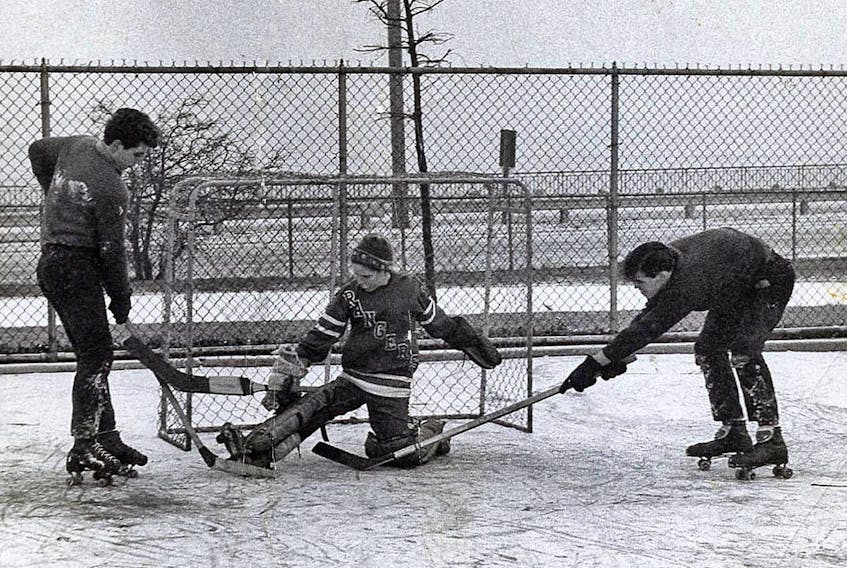 Chuck LeCain is the young goaltender, learning his early hockey skills playing on roller skates in Brooklyn, N.Y.
