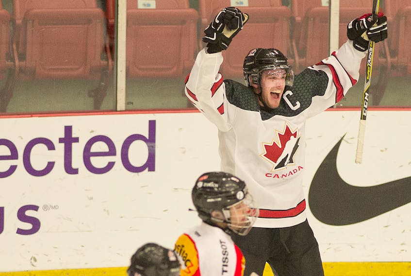 Canada East’s Tim Theocharidis celebrates his winning goal in overtime. Mark Goudge/SaltWire Network