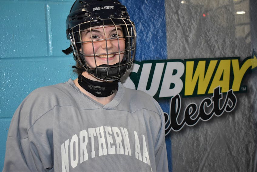 Salmon River’s Natalie MacKay, a forward with the Northern Subway Selects U-18 female team, will be attending St. Thomas University next season and suiting for the green and gold clad Tommies.