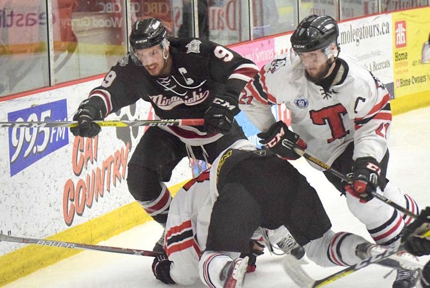 The Truro Bearcats posted a 5-4 victory Tuesday night at the RECC to tie their best-of-seven championship series with the Miramichi Timberwolves at one game apiece.