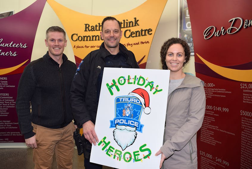 The Truro Police Service’s Holiday Heroes will be hosting this year’s children’s pre-Christmas activities at the Rath-Eastlink Community Centre, which has stepped up as yet another community partner for the event. From left, are RECC manager Matt Moore and Truro Police Const. Scott Milbury who is coordinating the effort along with Leeann McDonald.