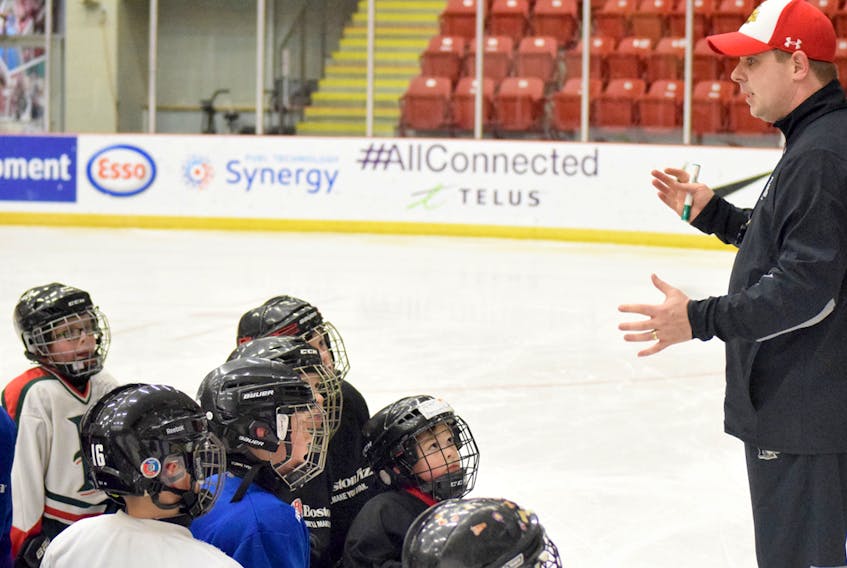 Halifax Mooseheads assistant coach Jon Greenwood led a practice for the Truro Bearcats atom AA team on Monday at the Rath Eastlink Community Centre in Truro. Joey Smith/Truro Daily News