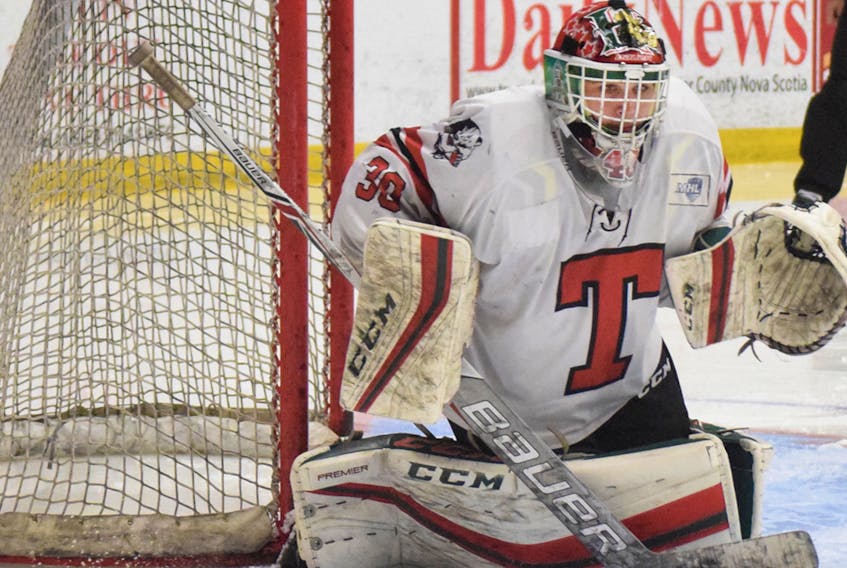 Truro Bearcats goaltender Kevin Resop has played in 24 games this season and sports at 2.77 goals against average. File