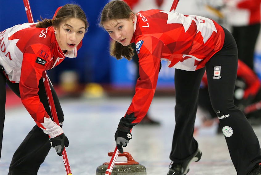 Cousins Karlee, left, and Lindsey Burgess are nominated for a Sport Nova Scotia award. The girls are members of the Kaitlyn Jones rink, which is a finalist for team of the year.