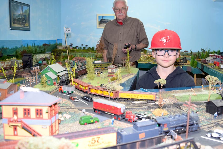 Truro resident Howard MacLellan and his great-grandson Aidan Barry enjoy spending time together in MacLellan’s basement where he has an extensive model train layout consisting of approximately 300 feet of track.